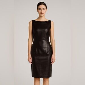 David Meister Brown Leather Sheath Dress/Size 4